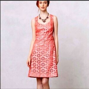 Maeve | Anthropologie Coral Shine Eyelet Coral Sleeveless Dress NWT | 0